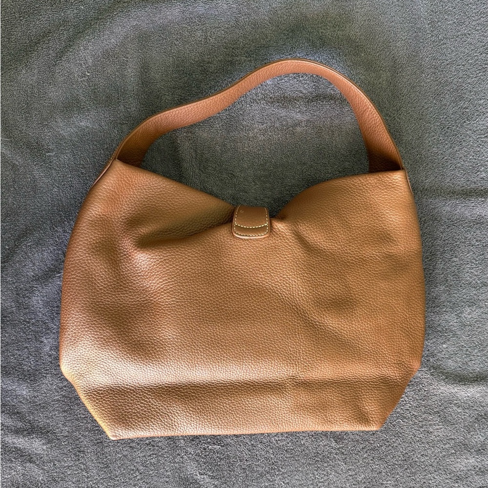 Dooney & Bourke Camel Tan Saddle Pebble Leather LOGO LOCK Hobo Shoulder Bag EUC! - Picture 5 of 11